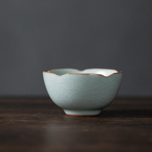 【丰子汝窑】【天青葵口杯】8.1x4.6cm 100ml 茶杯纯手工开片主人杯陶瓷汝瓷单杯子个人品茗杯功夫茶具 商品图0