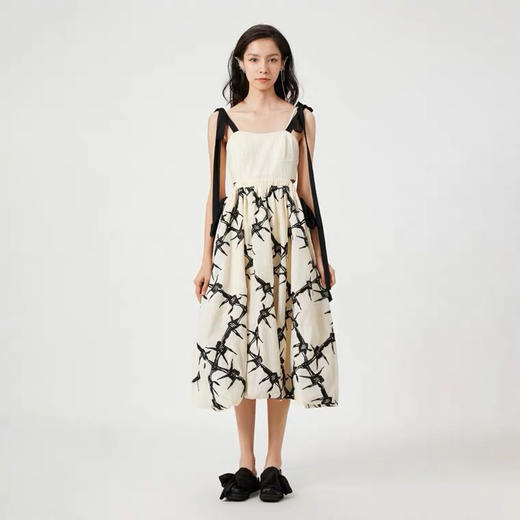 荆棘绣花菱纹格吊带连衣裙 商品图3