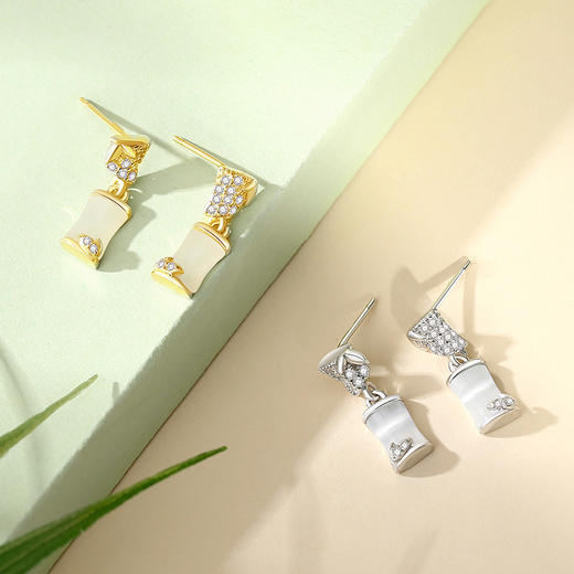 【知竹】S925银镀14K金色和田玉竹节耳饰【JHY-E000557X】 商品图1