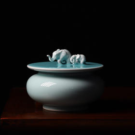 龙泉青瓷名家 太平有象盖罐纯手工陶瓷茶叶罐 中式家居储物罐