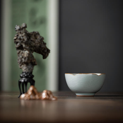 【丰子汝窑】【天青葵口杯】8.1x4.6cm 100ml 茶杯纯手工开片主人杯陶瓷汝瓷单杯子个人品茗杯功夫茶具 商品图2