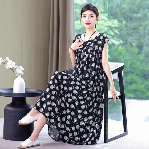 HS-766棉绸连衣裙夏季加肥加大码女装时尚宽松大摆长裙 商品图5