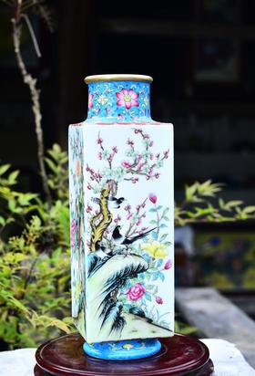 粉彩花鸟天圆地方镶器