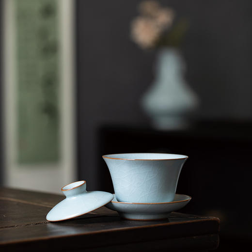 【丰子汝窑】【禅定盖碗】三才盖碗纯手工开片陶瓷汝瓷功夫茶具 商品图3