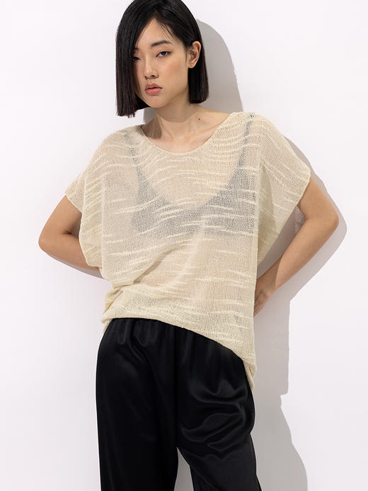 322工房手工纹理藤缠纱棉针织罩衫2023夏款镂空透视廓形罩衫B084 商品图0