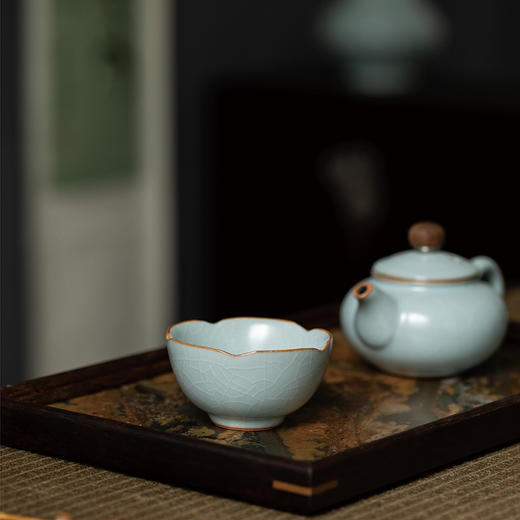 【丰子汝窑】【天青葵口杯】8.1x4.6cm 100ml 茶杯纯手工开片主人杯陶瓷汝瓷单杯子个人品茗杯功夫茶具 商品图1