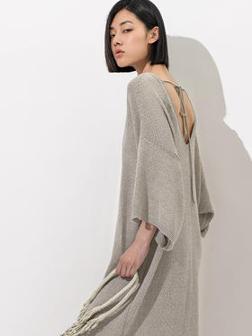 322工房编织无边界和纸纱露背针织罩衫裙2023夏宽松连衣裙女B082