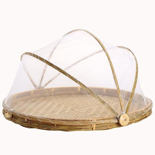 带网罩竹筐防蝇筐防虫竹编制品家用食品晾晒筐纱网竹篮馒头圆簸箕 商品图4