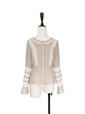 TYNVIE 拼接织花边长袖上衣-燕麦色