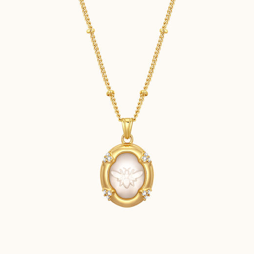 蜜蜂贝雕 Onchic 复古贝母蜜蜂吊坠贝雕锁骨链 商品图0