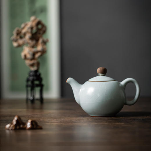 【丰子汝窑】【天青圆珠壶】15x10cm 290ml 茶壶纯手工开片泡茶壶陶瓷汝瓷天青功夫茶具 商品图1