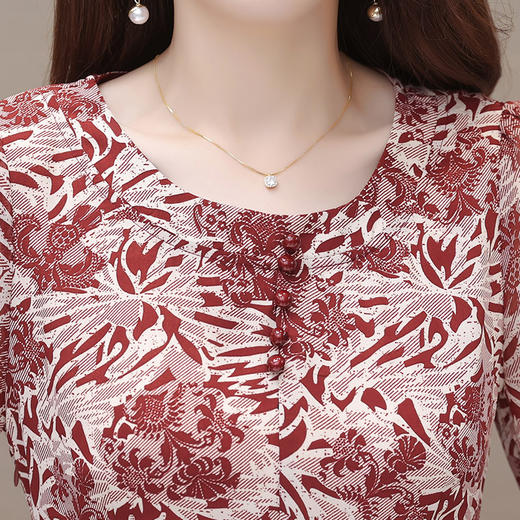 2023年夏款中长款印花简约修身时尚雪纺裙圆领七分袖气质连衣裙QYM-CR-YZY2318-L 商品图3