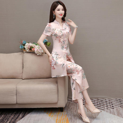 夏季新款，复古长袖直筒长裤妈妈装休闲两件印花套裤装QYM-TYP-A618-Y 商品图1