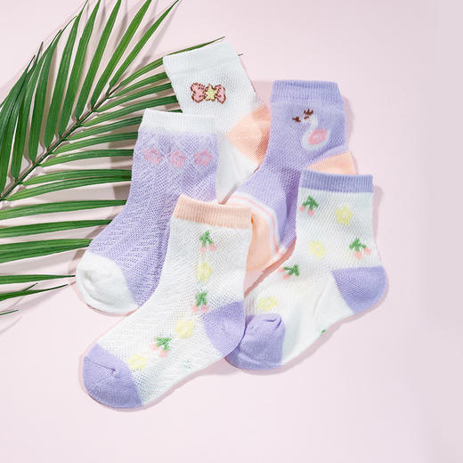 贝贝怡女童袜子夏季薄款儿童网眼袜透气排汗宝宝袜（10双装） 商品图5