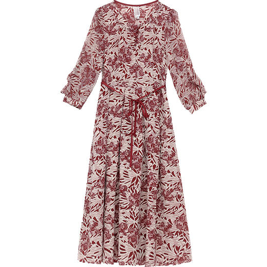 2023年夏款中长款印花简约修身时尚雪纺裙圆领七分袖气质连衣裙QYM-CR-YZY2318-L 商品图4