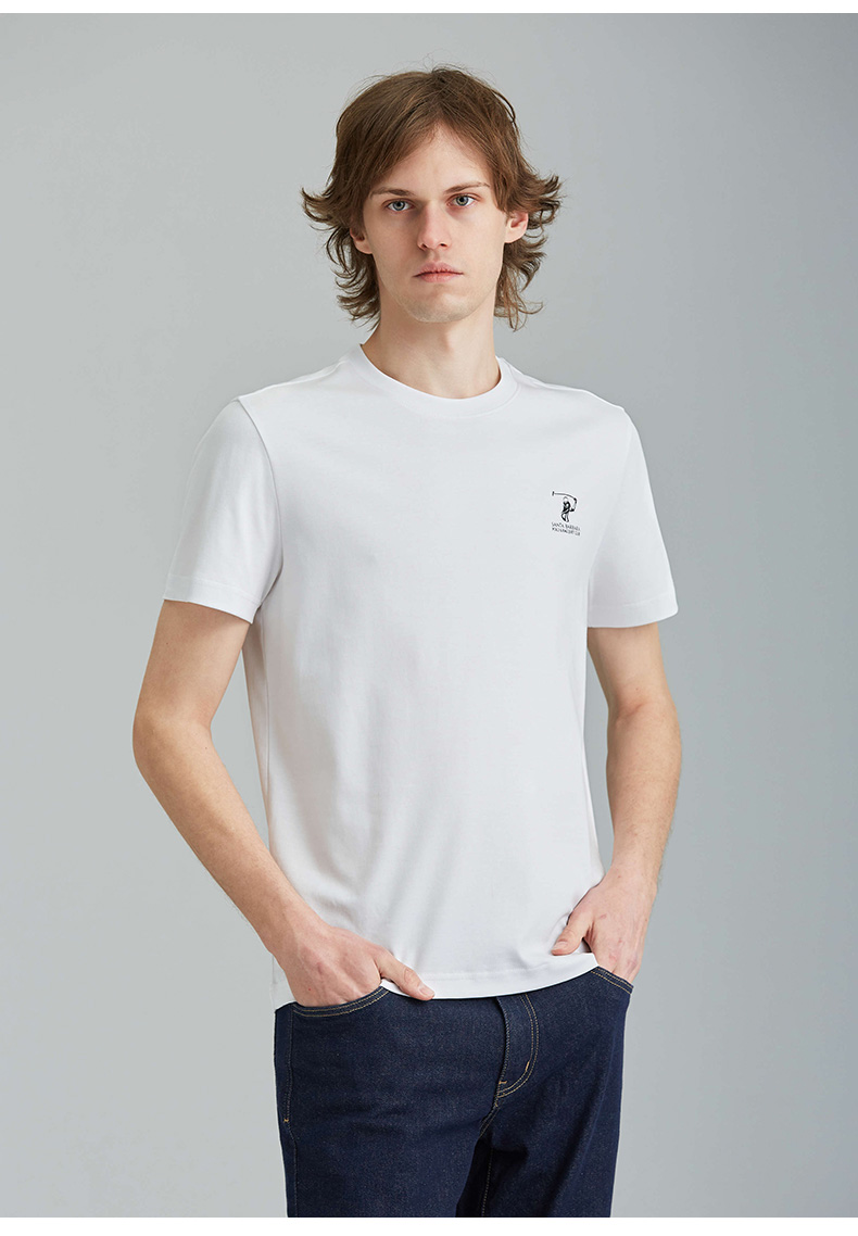 圣大保罗夏季新款纯色休闲短袖合身男士圆领t恤,天然净色