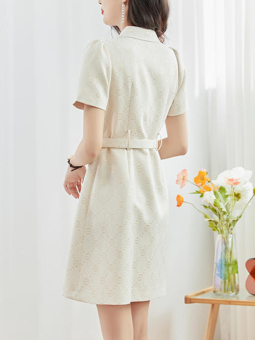气质通勤，小香风重工翻领金线浮雕提花字母收腰显瘦连衣裙WLZD-2313208 商品图1