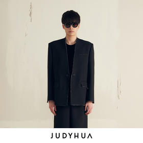 JUDYHUA 极简V领毛边西装