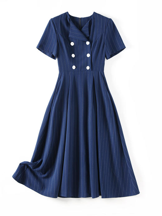 收腰显瘦，设计感竖条纹双排扣通勤职业大摆衬衫式连衣裙WLZD-2313308 商品图4