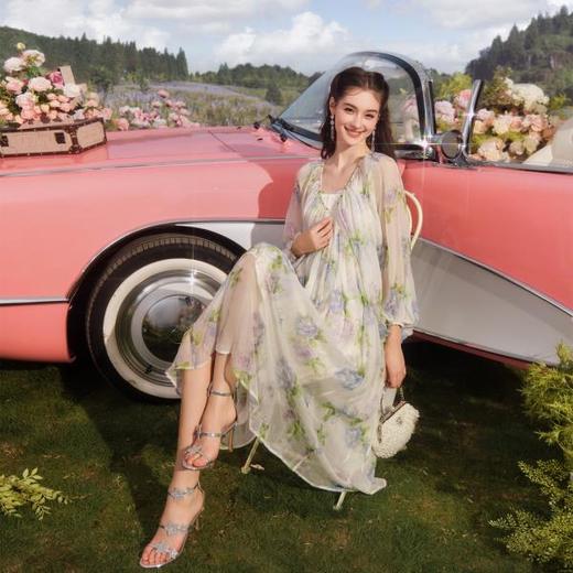 BeQueenStory【空中花园】轻奢碎花桑蚕丝连衣裙修身短款上衣女 商品图3