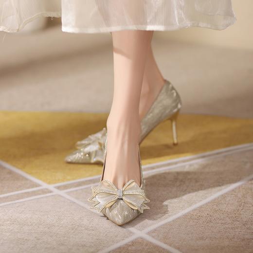 阿么手工女鞋尖头单鞋气质蝴蝶结格利特洋气百搭时尚8CM高跟鞋女 商品图1