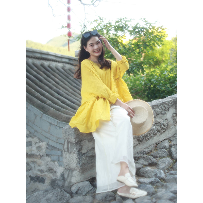 双层阔腿裤（20709381-纱白薄）