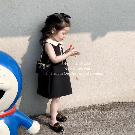 【穿出气质女王！经典小黑裙女童连衣裙】洋气潮流，时尚酷仔，穿上变得更加可爱，轻盈透气的面料，夏季新款韩版洋气无袖娃娃领背心裙公主裙潮sh 商品图3