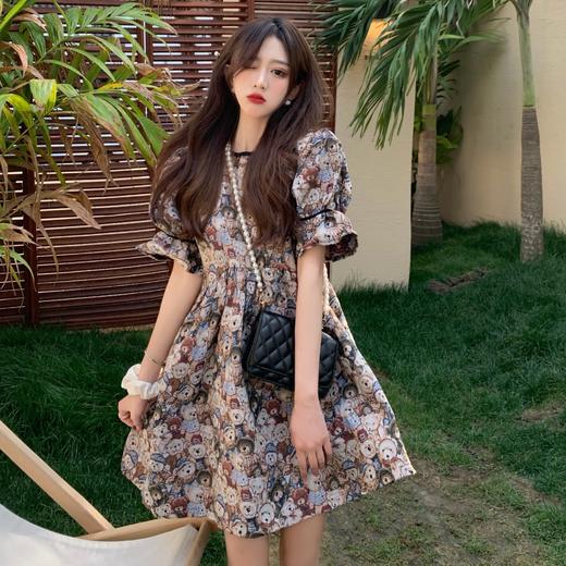 【2023夏季新款网红满印复古小熊泡泡袖连衣裙】小众设计初恋茶歇裙子 商品图0