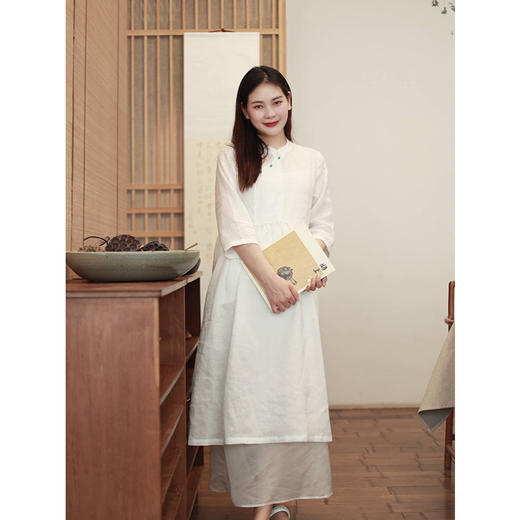 【抖音专属】 连衣裙（1805081-苎麻纱白） 商品图0