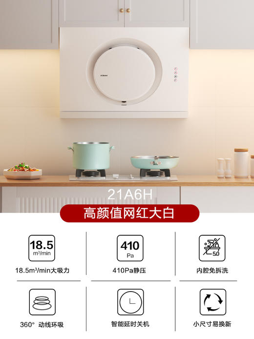 老板21A6H白色抽油烟机小型家用厨房出租屋用大吸力侧吸排脱吸油 商品图1