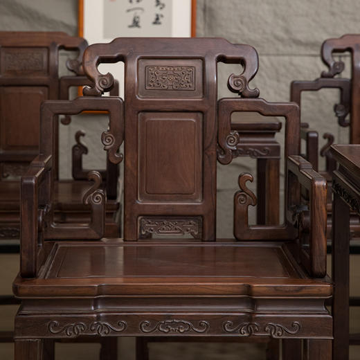 清 红木攒接靠背云纹扶手椅成堂（八椅四几） 商品图2