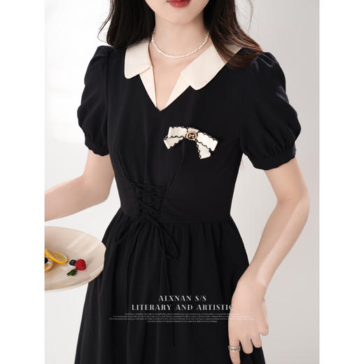 鹿向南《怦然心动》法式娃娃领收腰显瘦连衣裙女新款短袖裙子LXN29603 商品图3