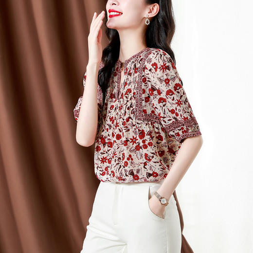 异域风印花雪纺衫，中袖宽松显瘦小衫KQL-B43N8202 商品图2