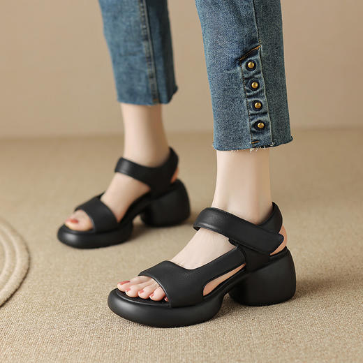厚底高跟罗马鞋子，黑色运动沙滩凉鞋DTN-300-9 商品图3