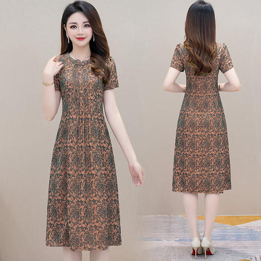 QYM DN76-Y时尚新款木耳边拼结印花连衣裙 商品图0
