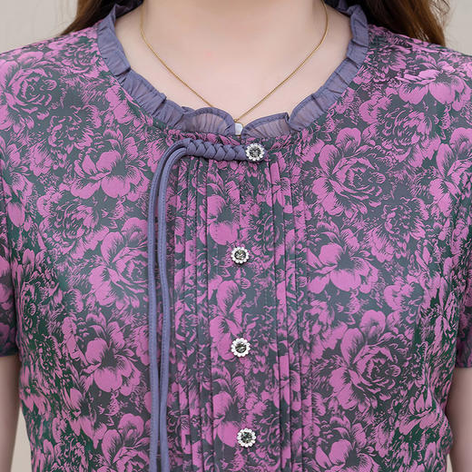 QYM DN76-Y时尚新款木耳边拼结印花连衣裙 商品图3