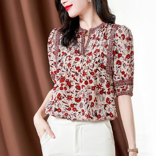 异域风印花雪纺衫，中袖宽松显瘦小衫KQL-B43N8202 商品图4