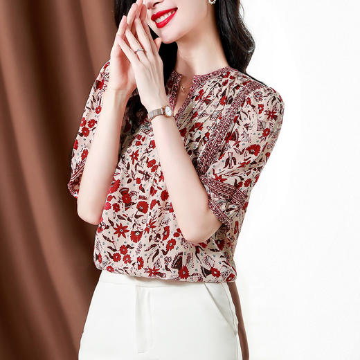 异域风印花雪纺衫，中袖宽松显瘦小衫KQL-B43N8202 商品图1
