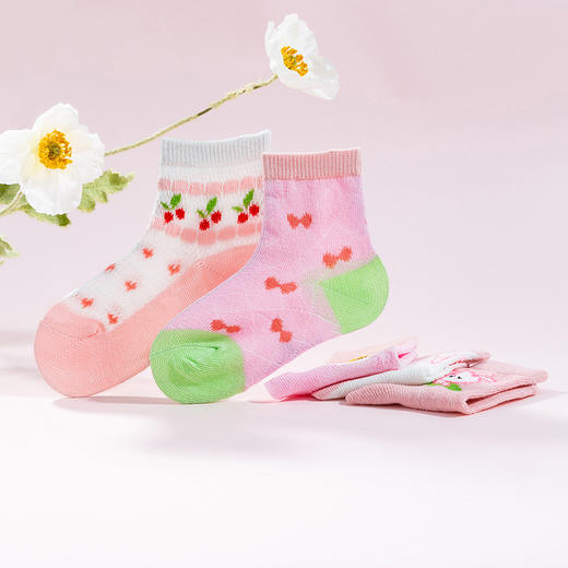 贝贝怡女童袜子夏季薄款儿童网眼袜透气排汗宝宝袜（10双装） 商品图2