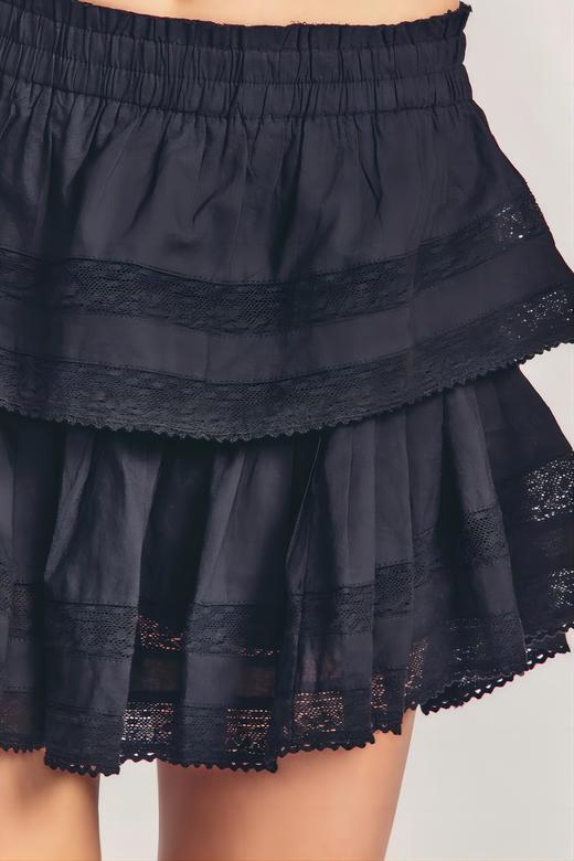 LOVESHACKFANCY - RUFFLE MINI SKIRT - BLACK - 短裙 - 黑色 商品图1