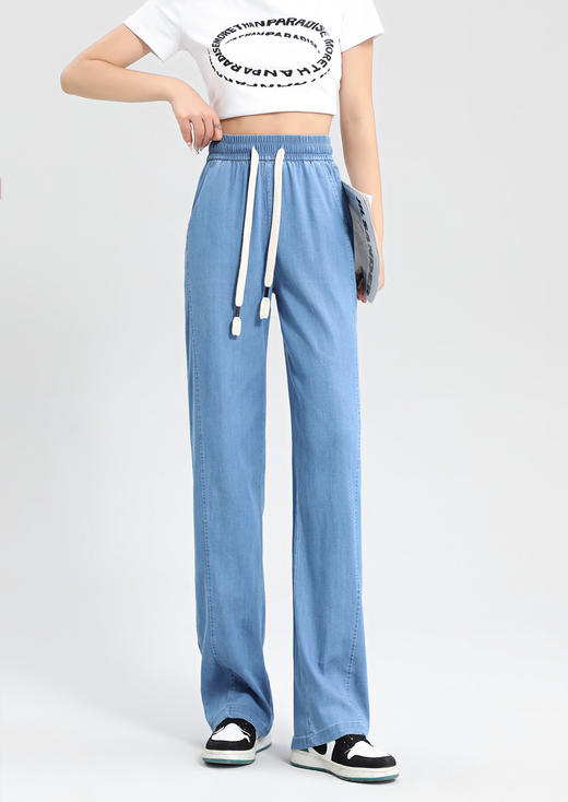老虎书店-五防天丝松紧腰牛仔香蕉裤女士夏季薄款2023新款时尚宽松百搭阔腿裤 商品图3