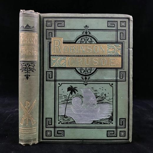 约19世纪后期 鲁宾逊漂流记 12幅彩色插图 漆布精装32开 商品图0
