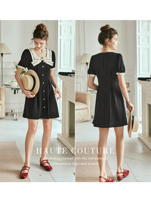 OLrain欧芮儿法式方领小香风连衣裙女夏季2023新款收腰小个子裙子 商品图2