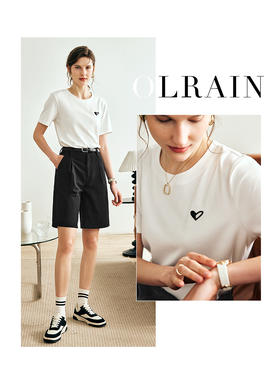 OLrain欧芮儿法式白色短袖T恤女夏季2023年新款爱心刺绣烫钻上衣