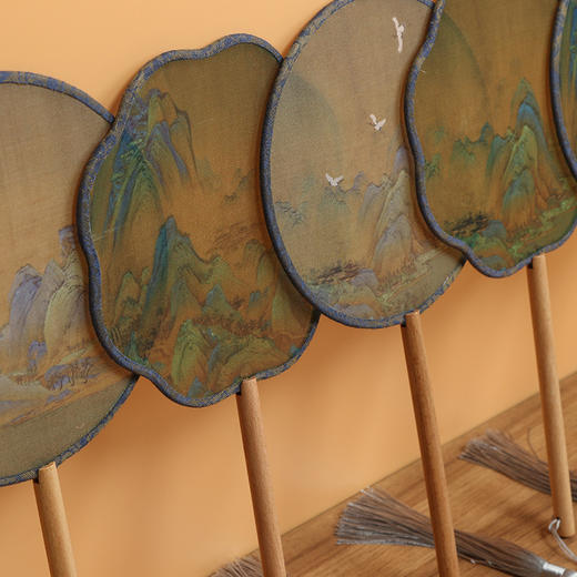 「儿童成人款！数款可选」半透明团扇舞蹈扇千里江山图团扇古风扇子汉服旗袍女扇居家日用布艺 商品图2