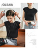 OLrain欧芮儿法式黑色短袖T恤女夏季2023年新款修身弹力短款上衣 商品缩略图2