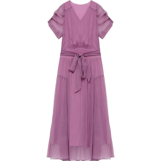 QYM 23A72-Y时尚连衣裙纯色腰带裙中长款褶皱雪纺 商品图4