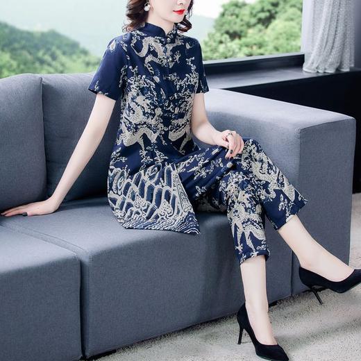 夏季新款民族风棉麻时尚休闲套装洋气唐装休闲裤妈妈旗袍两件套DD 商品图1