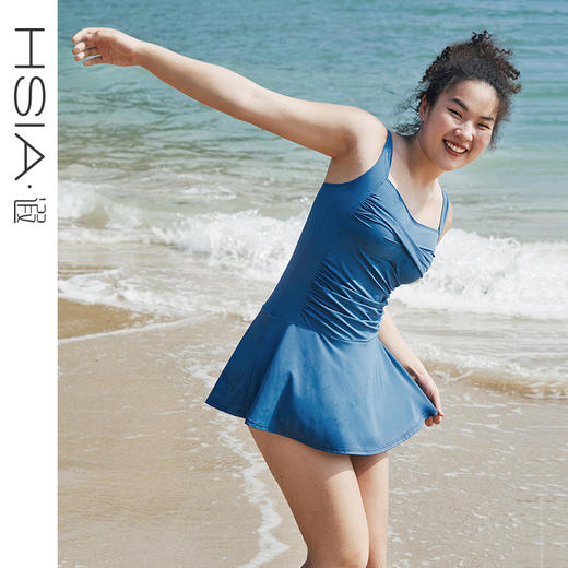 遐大胸显小大码泳衣女微胖女孩遮肉显瘦2023新品保守连衣裙式泳衣 商品图0