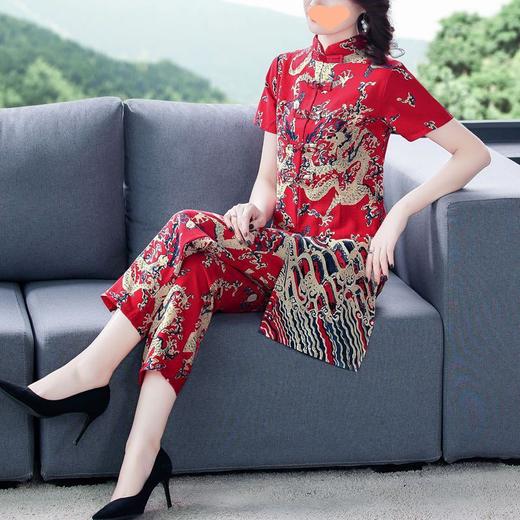 夏季新款民族风棉麻时尚休闲套装洋气唐装休闲裤妈妈旗袍两件套DD 商品图2